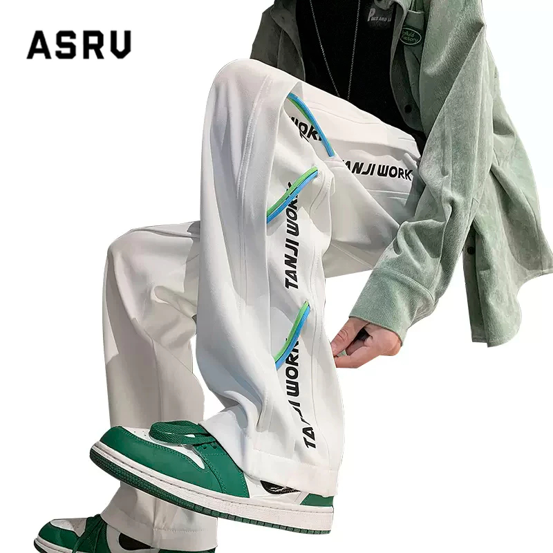 asrv-ฤดูใบไม้ร่วงกางเกงลำลองผู้ชายสไตล์เกาหลีอินเทรนด์กีฬาinsอินเทรนด์แบรนด์หลวมกางเกงขากว้าง