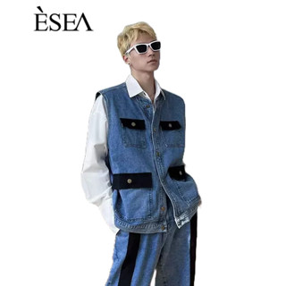 Esea เสื้อกั๊กยีนลําลอง คอกลม ทรงหลวม แฟชั่นฤดูใบไม้ผลิ และฤดูใบไม้ร่วง สําหรับผู้ชาย