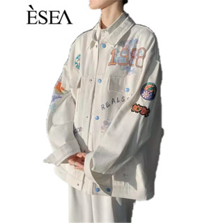 Esea เสื้อแจ็กเก็ตยีน พิมพ์ลาย สีพื้น แฟชั่นฤดูใบไม้ผลิ ฤดูใบไม้ร่วง สําหรับผู้ชาย