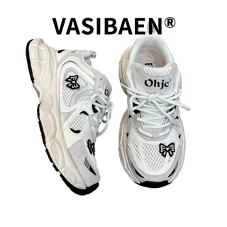 Vasibaen ใหม่ รองเท้าผ้าใบลําลอง ส้นหนา ผ้าตาข่าย ระบายอากาศ สีขาว สําหรับสตรี เหมาะกับการเล่นกีฬา 2023