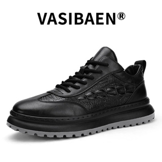 Vasibaen รองเท้าผ้าใบลําลอง หนังจระเข้ กันลื่น สไตล์ธุรกิจ แฟชั่นสําหรับผู้ชาย