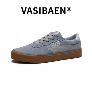 Vasibaen รองเท้าผ้าใบลําลอง ข้อสั้น ปักลาย สีฟ้า สไตล์เกาหลี เรโทร สําหรับคู่รัก