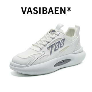 Vasibaen รองเท้าผ้าใบ พื้นหนา ระบายอากาศ สีขาว แฟชั่นฤดูใบไม้ร่วง สําหรับผู้ชาย