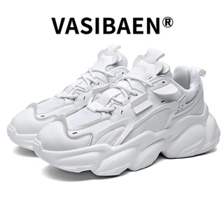 Vasibaen รองเท้าผ้าใบลําลอง เพิ่มความสูง สีขาว เหมาะกับการเล่นกีฬา กลางแจ้ง