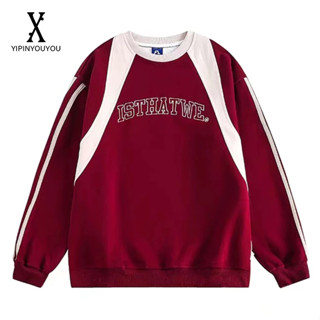Yipinyouyou เสื้อกันหนาวแขนยาวลําลอง ทรงหลวม ปักลายตัวอักษร สไตล์อเมริกันเรโทร แฟชั่นสําหรับผู้ชาย และผู้หญิง