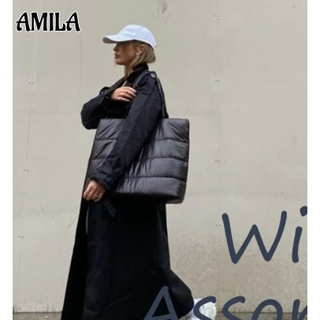 Amila กระเป๋าสะพายไหล่ กระเป๋าถือ สะพายข้าง ปักลาย ความจุสูง อินเทรนด์แฟชั่นสไตล์เกาหลี