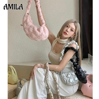 AMILA soft bag หญิงลําลองน้ําหนักเบา กระเป๋าโฮโบ ทรงก้อนเมฆ แนวเกาหลี ที่ห้อย แถมฟรี แฟชั่นเกาหลี