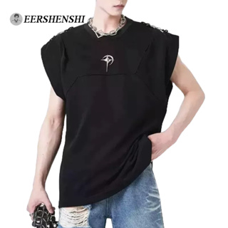 EERSHENSHI เสื้อกั๊กผู้ชายดีไซน์อินเทรนด์ใหม่ให้ความรู้สึกเฉพาะหัวเข็มขัดโลหะหลวมเสื้อกั๊กผู้ชายแบบสบาย ๆ