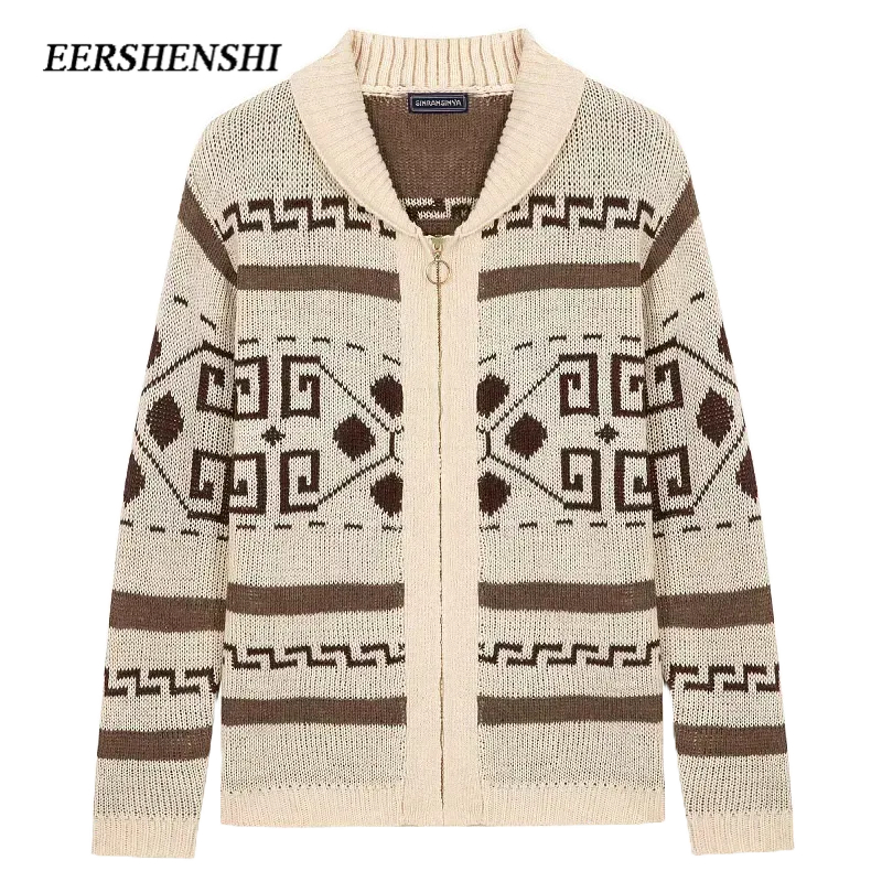 eershenshi-เสื้อโค้ทผู้ชายอินเทรนด์ฤดูใบไม้ผลิและฤดูใบไม้ร่วงใหม่สไตล์ยุโรปและอเมริกาซิปถักพิมพ์หลวมผู้ชายเสื้อลําลอง