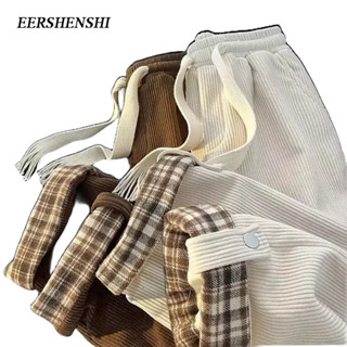 EERSHENSHI กางเกงขายาวผู้ชายอินเทรนด์แบรนด์ฤดูใบไม้ผลิและฤดูใบไม้ร่วงใหม่ที่เรียบง่ายกีฬา corduroy หลวมกางเกงลําลองของผู้ชาย