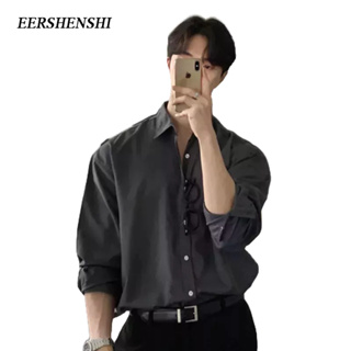 EERSHENSHI เสื้อเชิ้ตผู้ชาย เสื้อเชิ้ตแขนยาวแฟชั่นแขนยาวบาง ๆ สไตล์เยาวชน INS เสื้อเชิ้ตหลวม ๆ