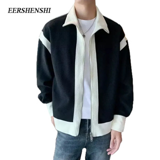 EERSHENSHI เสื้อโค้ทผู้ชาย, ซิปแบรนด์อินเทรนด์, การออกแบบฤดูใบไม้ผลิและฤดูใบไม้ร่วง, เสื้อโค้ทลําลองผู้ชายบล็อกสีย้อนยุคหลวม