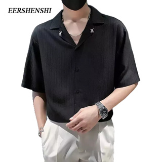 EERSHENSHI เสื้อเชิ้ตผู้ชาย, แฟชั่นแบรนด์ออกแบบฤดูร้อน, ผ้าไหมน้ําแข็งระบายอากาศ, เสื้อเชิ้ตแขนสั้นผู้ชาย