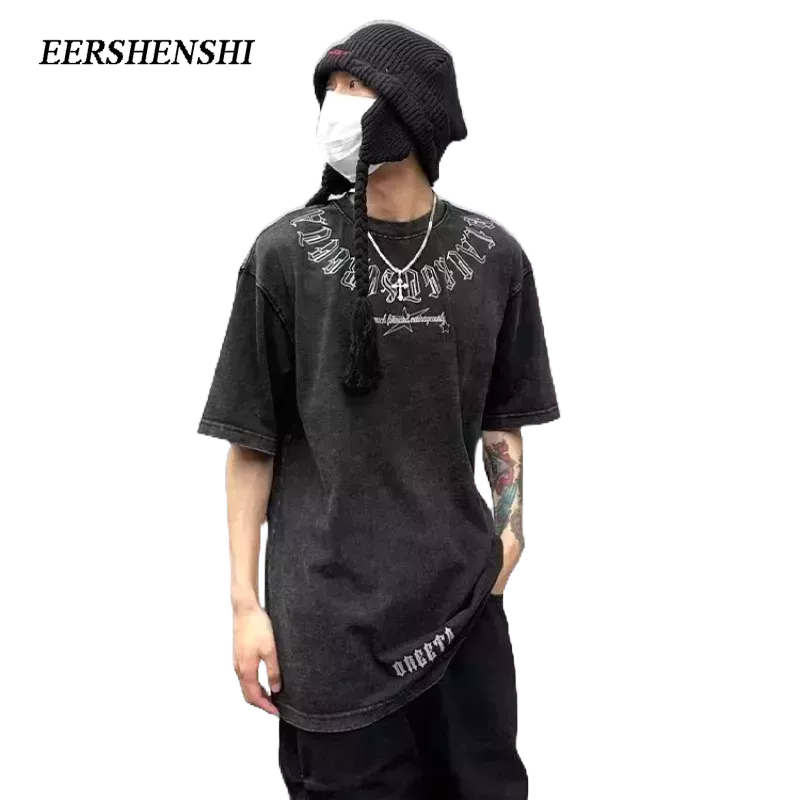 eershenshi-เสื้อยืดผู้ชายพิมพ์ลายคอกลมมาตรฐานยอดนิยมแขนสั้นแฟชั่นครึ่งแขนลำลองเสื้อยืดผู้ชายแนวสตรีท