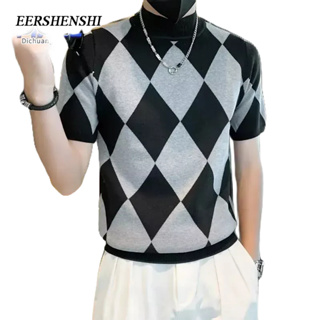 EERSHENSHI ผู้ชาย knitwear อินเทรนด์รุ่นเกาหลีฤดูใบไม้ผลิและฤดูใบไม้ร่วงหลวมพิมพ์ลายสก๊อตผู้ชายสบาย ๆ knitwear