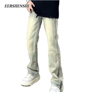 EERSHENSHI กางเกงผู้ชายอินเทรนด์ฤดูใบไม้ผลิและฤดูใบไม้ร่วงแฟชั่นซิปเยาวชนที่นิยมสีทึบกางเกงยีนส์ผู้ชาย