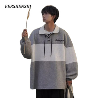 EERSHENSHI เสื้อสเวตเตอร์ผู้ชาย 2023 ใหม่สบาย ๆ เยาวชนป๊อปจดหมายพิมพ์แฟชั่นแบรนด์โปโลคอปกออกแบบความรู้สึกเสื้อสเวตเตอร์หลวมของผู้ชาย