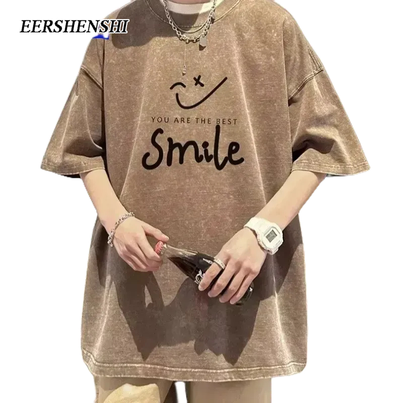 eershenshi-เสื้อยืดผู้ชายญี่ปุ่นอินเทรนด์คอกลมเยาวชนแขนสั้นแฟชั่นสบายๆเสื้อยืดผู้ชาย
