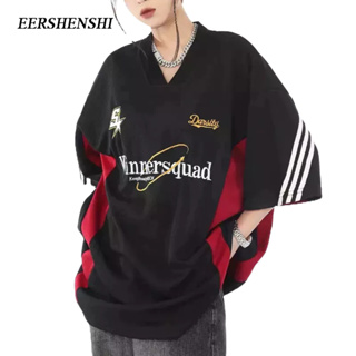 EERSHENSHI ใหม่ เสื้อยืดลําลอง ทรงหลวม พิมพ์ลายตัวอักษร สไตล์ฮาราจูกุ เรียบง่าย แฟชั่นสําหรับผู้ชาย