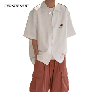 EERSHENSHI เสื้อเชิ้ตผู้ชายสไตล์ผ้าฝ้ายฤดูร้อนวรรณกรรมเกาหลีเสื้อวรรณกรรม