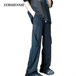 EERSHENSHI กางเกงลำลองผู้ชายแฟชั่นเรียบง่ายตรงสีทึบลำลองหลวมบางกางเกงผู้ชายอินเทรนด์