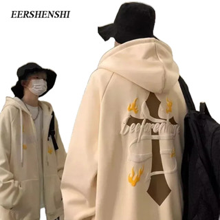 EERSHENSHI เสื้อสเวตเตอร์ผู้ชายแบรนด์อินเทรนด์ฤดูใบไม้ผลิและฤดูใบไม้ร่วงใหม่พิมพ์หมวกกันน็อควินเทจออกแบบความรู้สึกแฟชั่นแฟชั่นยอดนิยมเสื้อสเวตเตอร์ผู้ชาย