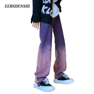 EERSHENSHI กางเกงขายาวผู้ชาย, การออกแบบถนนทอดสไตล์ยุโรปและอเมริกา, ยีนส์สีม่วงไล่ระดับสี, ถนนสูง, กางเกงลําลองผู้ชายตรงหลวม