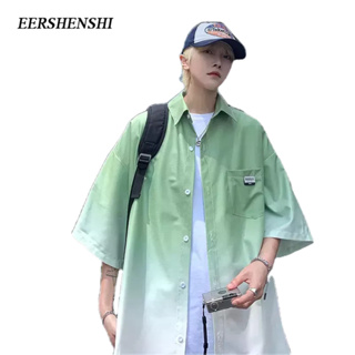 EERSHENSHI เสื้อเชิ้ตผู้ชายไล่ระดับสีฤดูร้อนแขนหลวมหลวมเสื้อเชิ้ตผู้ชายสไตล์ยุโรปและอเมริกา