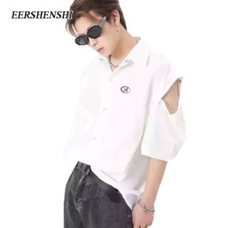 EERSHENSHI เสื้อเชิ้ตผู้ชายแฟชั่น, สไตล์ญี่ปุ่นและเกาหลีหลวมฤดูร้อนคู่ลําลอง INS สไตล์เสื้อเชิ้ตผู้ชาย