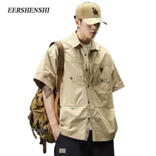 EERSHENSHI เสื้อเชิ้ตผู้ชาย, ชุดทํางานลําลองรูปหล่อ, เสื้อเชิ้ตหลวมฤดูร้อนยุโรปและอเมริกา