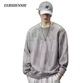 EERSHENSHI เสื้อสเวตเตอร์ผู้ชายหนังกลับฤดูใบไม้ผลิและฤดูใบไม้ร่วงสไตล์แฟชั่นแบรนด์ INS สไตล์ใหม่พิมพ์หลวมเสื้อสเวตเตอร์ลําลองของผู้ชาย