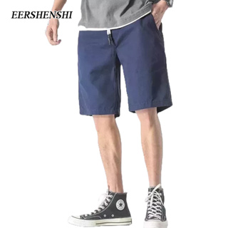 EERSHENSHI กางเกงขาสั้นผู้ชาย ผ้าฝ้ายแท้ ทรงตรง สีเทา กางเกงขาสั้นชายหาด ใหม่ หลวม ลำลอง แฟชั่น กีฬา