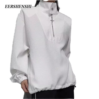EERSHENSHI เสื้อสเวตเตอร์ผู้ชาย, การออกแบบหัวเข็มขัดโลหะซิปสไตล์ยุโรปและอเมริกา, คอโปโล, ฤดูใบไม้ผลิและฤดูใบไม้ร่วง, เสื้อสเวตเตอร์ลําลองผู้ชายสีทึบหลวม