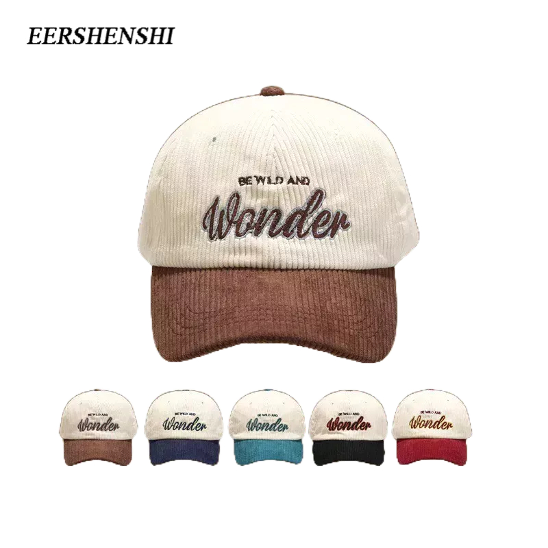 eershenshi-การจับคู่สีตัวอักษรวินเทจเวอร์ชั่นเกาหลี-หมวกปักลายทาง-หมวกเบสบอล-ผู้ชายแต่ละคู่