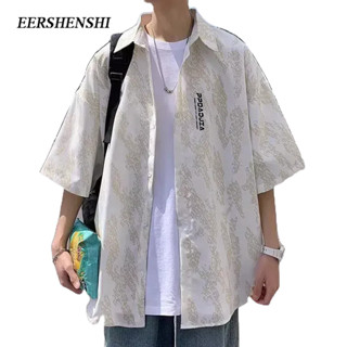 EERSHENSHI เสื้อเชิ้ตผู้ชาย: ฤดูร้อนเยาวชนแฟชั่นวรรณกรรมพิมพ์หลวมเสื้อเชิ้ตผู้ชาย