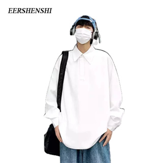 EERSHENSHI เสื้อโปโลผู้ชายแบรนด์อินเทรนด์ฤดูใบไม้ผลิและฤดูใบไม้ร่วงสไตล์วัยรุ่นญี่ปุ่นแฟชั่นยอดนิยมที่เรียบง่ายสไตล์ INS สีทึบแขนยาวของผู้ชาย
