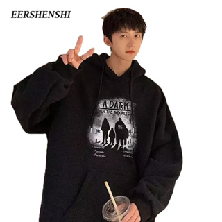 EERSHENSHI เสื้อสเวตเตอร์ผู้ชายอินเทรนด์แบรนด์ใหม่พิมพ์ฤดูใบไม้ร่วงและฤดูหนาวลําลองฮาราจูกุมีฮู้ด INS สไตล์หลวมผู้ชายแขนยาวเสื้อสเวตเตอร์