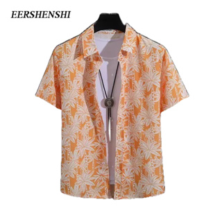 EERSHENSHI เสื้อเชิ้ตแขนสั้นผู้ชาย, พิมพ์ลายฤดูร้อนและฤดูใบไม้ร่วงสไตล์ฮาวาย, เสื้อเชิ้ตลําลองผู้ชายชายหาดหลวม ๆ