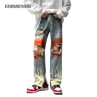 EERSHENSHI กางเกงผู้ชายสไตล์ยุโรปและอเมริกาถนนสูงฉีกฤดูร้อนสตรีทแฟชั่นกางเกงยีนส์ผู้ชาย