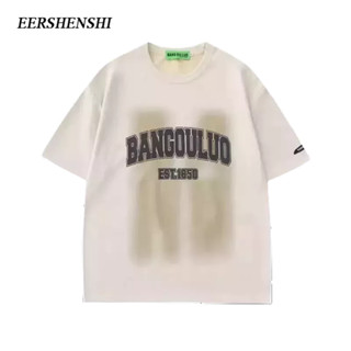 EERSHENSHI เสื้อยืดผู้ชายพิมพ์ลายตัวอักษร ins เทรนด์แขนสั้นหลวมสตรีทเสื้อยืดลำลองผู้ชายทุกแมตช์