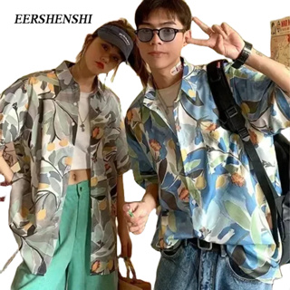 EERSHENSHI เสื้อเชิ้ตแขนสั้นผู้ชาย, พิมพ์ลายวินเทจญี่ปุ่น, แฟชั่นหลวมๆ, เสื้อเชิ้ตผู้ชายลําลอง