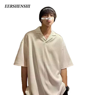 EERSHENSHI เสื้อเชิ้ตผู้ชายขี้เกียจทุกวันนิยมใหม่แขนสั้นแนวโน้มสีทึบเสื้อเชิ้ตผู้ชายหลวมสบาย ๆ