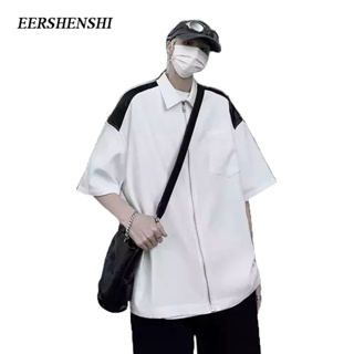 EERSHENSHI เสื้อเชิ้ตผู้ชายสีทึบป๊อปแฟชั่นเยาวชนใหม่สไตล์ญี่ปุ่นและเกาหลีฤดูร้อนเสื้อเชิ้ตผู้ชาย