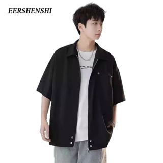 EERSHENSHI เทรนด์เสื้อเชิ้ตผู้ชาย, ป๊อปเยาวชน, วรรณกรรม, เสื้อเชิ้ตสีทึบสไตล์