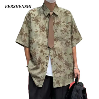 EERSHENSHI เสื้อเชิ้ตผู้ชายและผูก,ความรู้สึกระดับไฮเอนด์ของสไตล์วิทยาลัย,แนวโน้มแขนสั้น,ย้อนยุคญี่ปุ่น