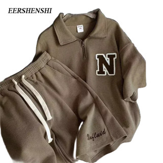 EERSHENSHI ชุดผู้ชายใหม่ฮาราจูกุ ins อารมณ์สบาย ๆ แนวโน้มทั้งหมดตรงกับกางเกงขาสั้นแขนสั้น POLO เรียบง่ายคุณภาพสูง