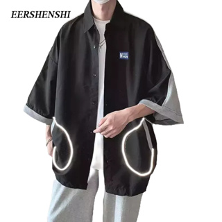 EERSHENSHI เสื้อเชิ้ตผู้ชาย, สไตล์วรรณกรรมอินเทรนด์, ฤดูร้อนสไตล์เกาหลี, เสื้อเชิ้ตยอดนิยมสําหรับเยาวชน