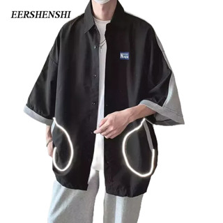 EERSHENSHI เสื้อเชิ้ตผู้ชาย, สไตล์วรรณกรรมอินเทรนด์, ฤดูร้อนสไตล์เกาหลี, เสื้อเชิ้ตยอดนิยมสําหรับเยาวชน