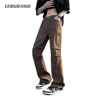EERSHENSHI กางเกงขายาวผู้ชายแบรนด์อินเทรนด์สีทึบฤดูร้อนฤดูใบไม้ร่วงเยาวชน 2023INS สไตล์เรียบง่ายกางเกงลําลองผู้ชายหลวม