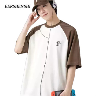 EERSHENSHI เสื้อยืดผู้ชาย วรรณกรรม ins เทรนด์แฟชั่น แขนสั้น คอกลม ลำลอง เสื้อยืดผู้ชายเกาหลี